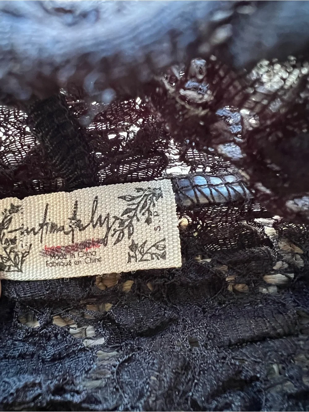 Free People Black Lace Bodysuit Long‎ Sleeve Mock Neck One Size